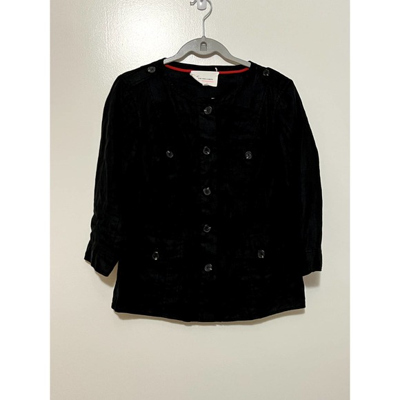 Two by Vince Camuto Black Linen 3/4 sleeve button down Jacket top size medium - Picture 1 of 7